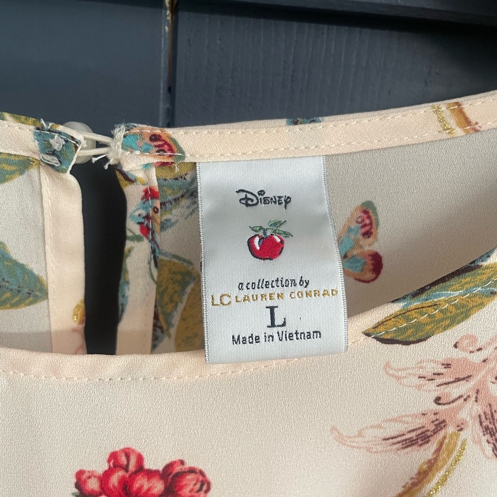 LC Lauren Conrad + Disney Cream Blouse with Pink Floral & Blue Bird Print - Picture 5 of 7